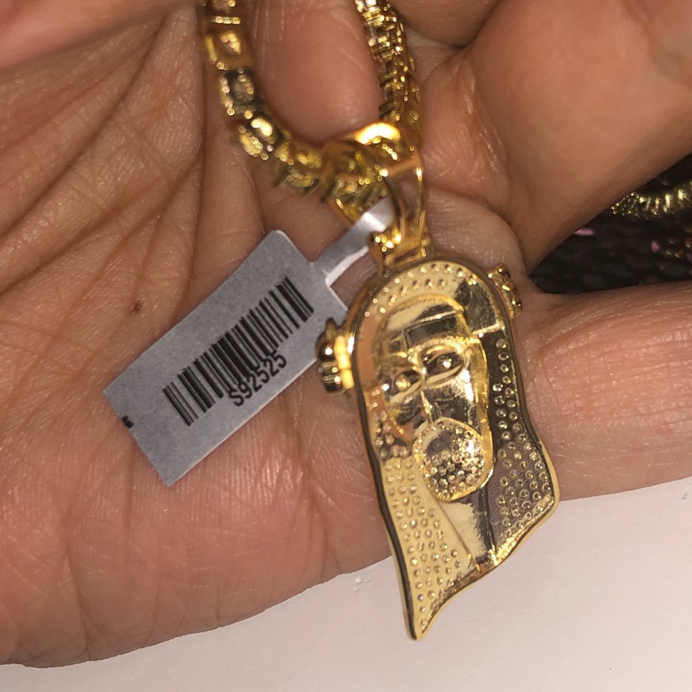 Real diamond Jesus head pendant for men, not c not moissanite, 10k gold vermeil - Picture 6 of 9